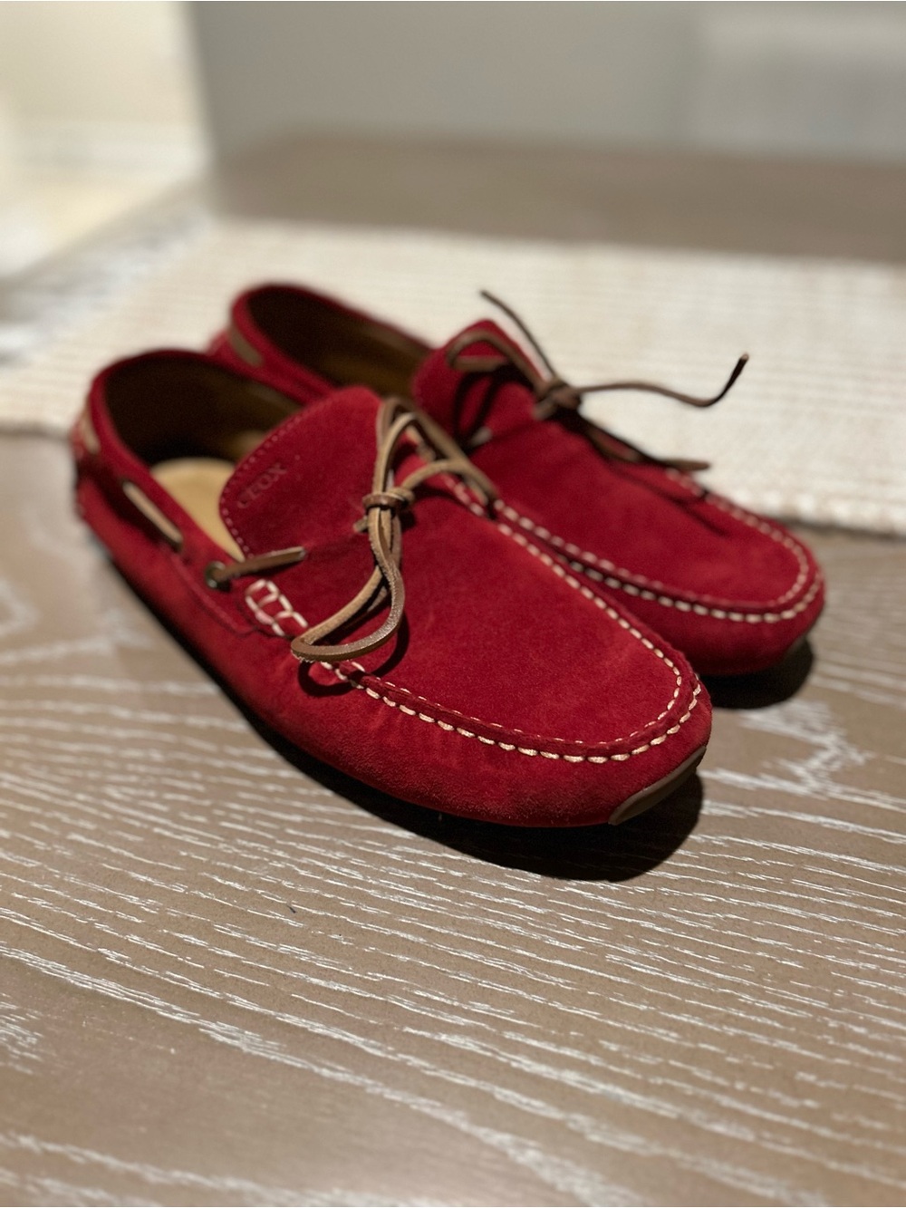 Geox Men's Red Suede Boat Shoes with Brown Laces